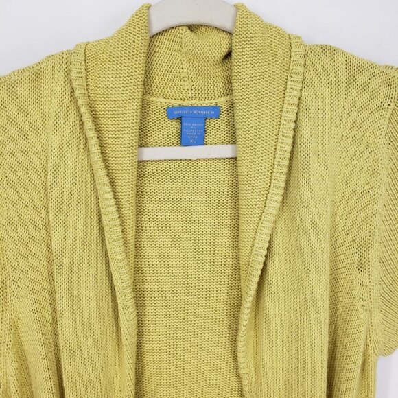 White + Warren Short Sleeve Belted Cardigan Sweater XL Chartreuse Yellow Green - Picture 6 of 8